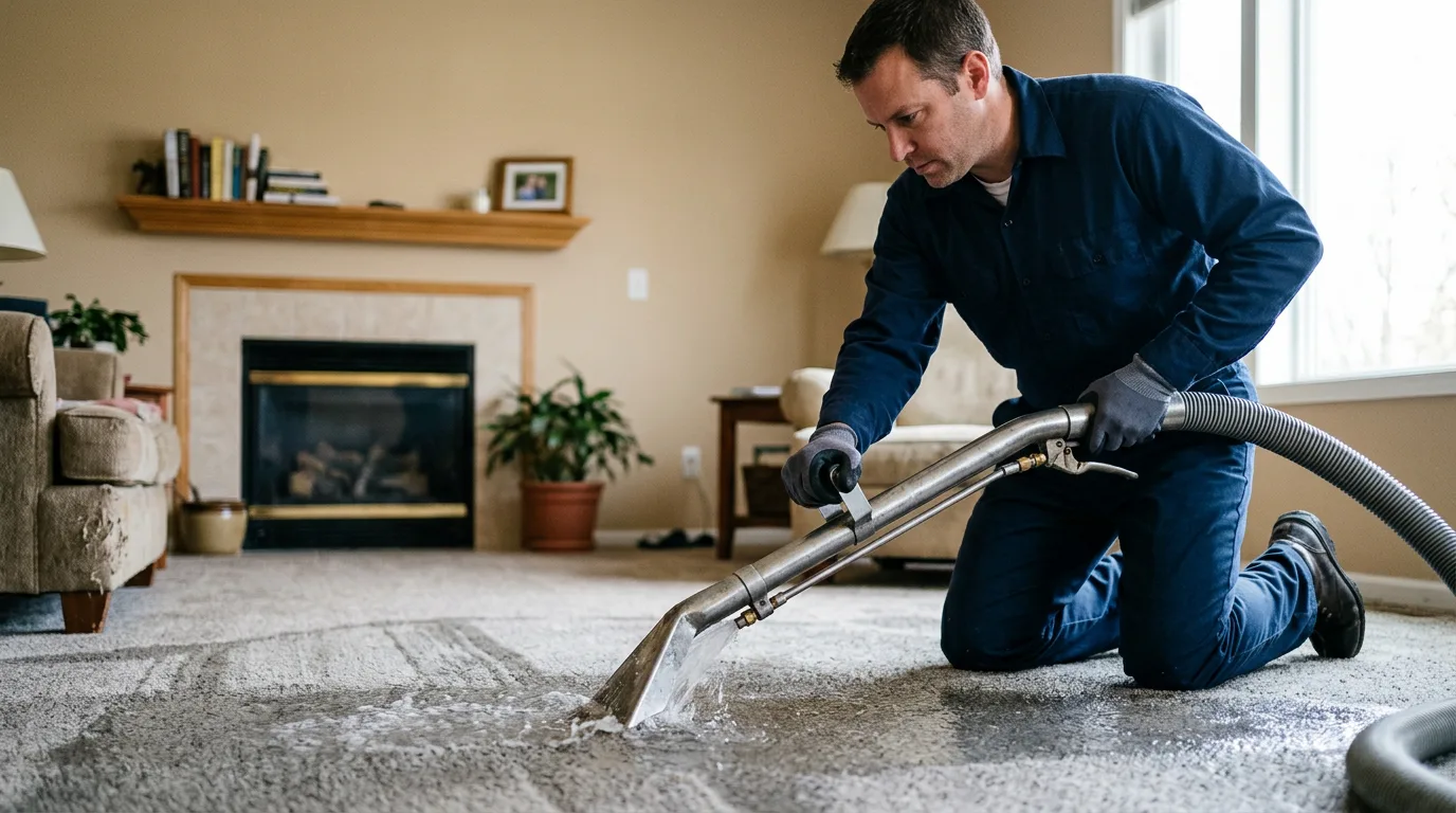 Water damage restoration technician working near Waterville, MN